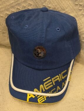 Blue Baseball Cap with Yellow AMERICA Embroidery
